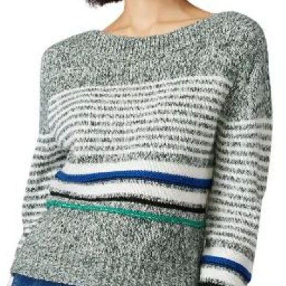 See By Chloe Wool Blend Nightfall Green Striped Half Slv Knit Sweater Size Small